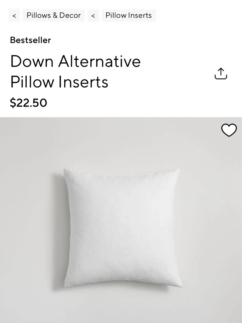 Pottery Barn 20” Pillow Inserts
